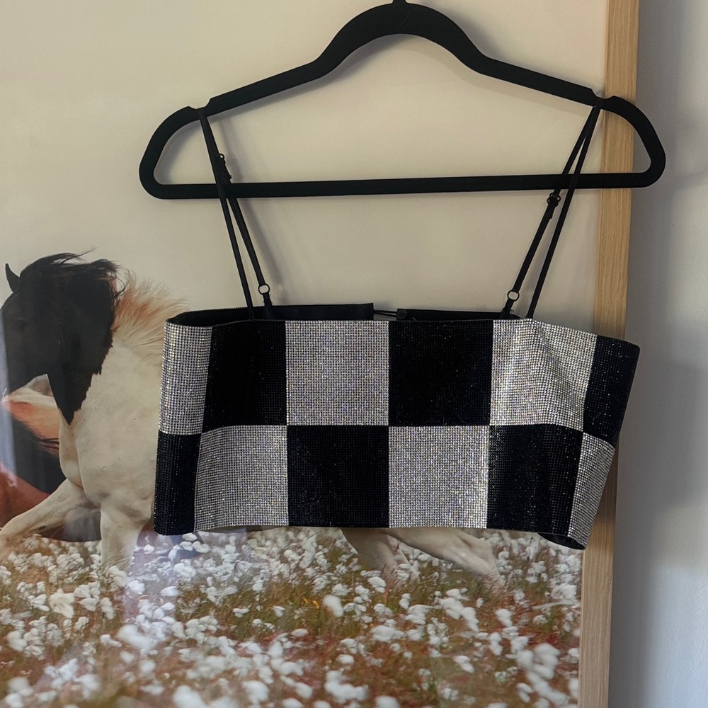 12th Tribe Black and Silver Checkered Sparkle Crop Top